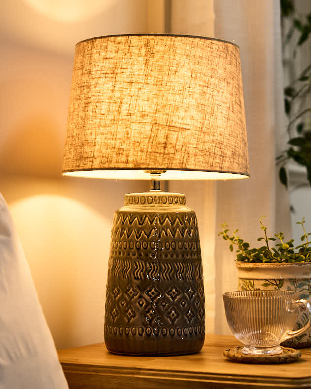 Table Lamps - Grey Ceramic Embossed Table Lamp