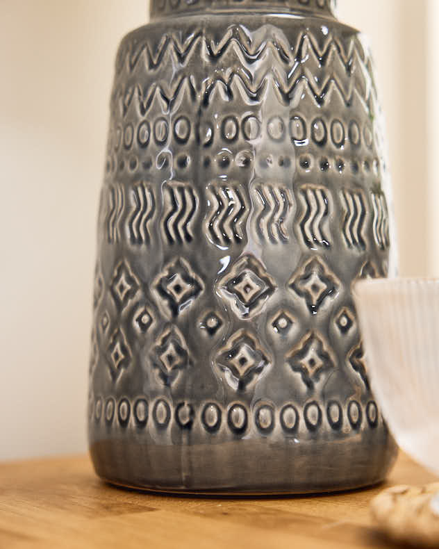 Grey Ceramic Embossed Table Lamp