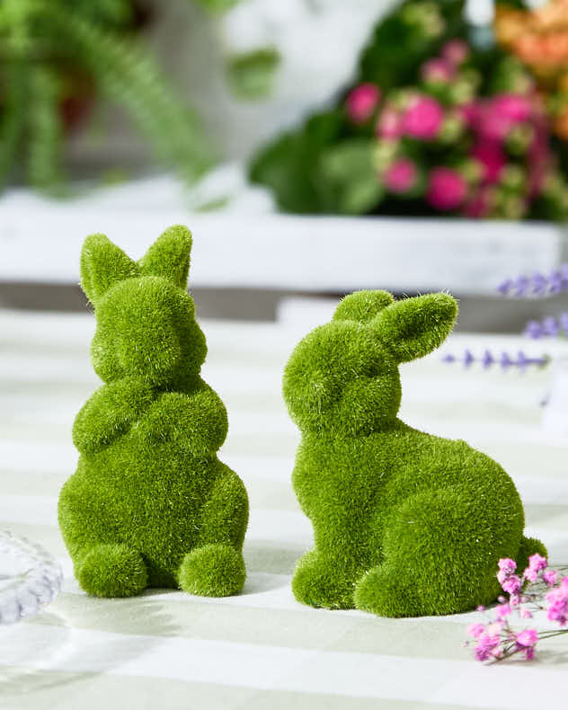 Set of 2 Flocked Rabbit Decorations