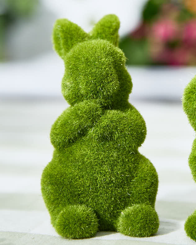 Set of 2 Flocked Rabbit Decorations