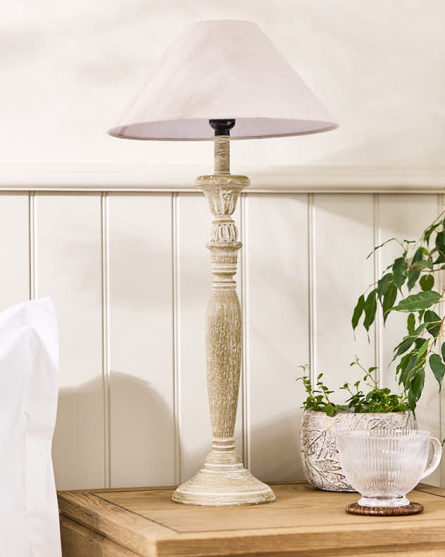Grey Wood Table Lamps - Grey Wash Candlestick Lamp