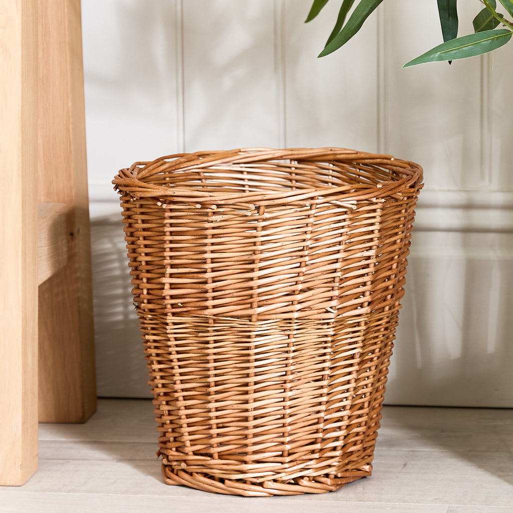 Natural Wicker Waste Basket - Woven Willow Waste Paper Basket