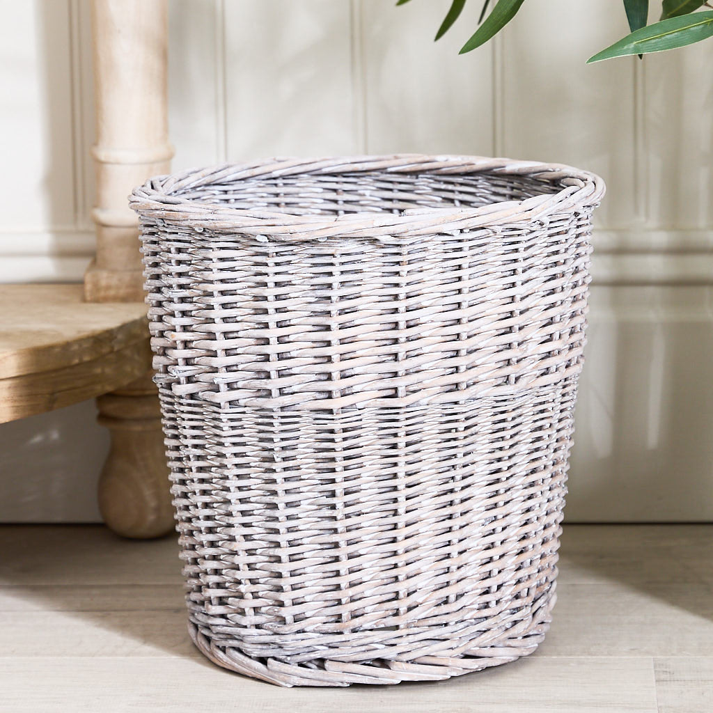 Grey Wicker Waste Paper Basket