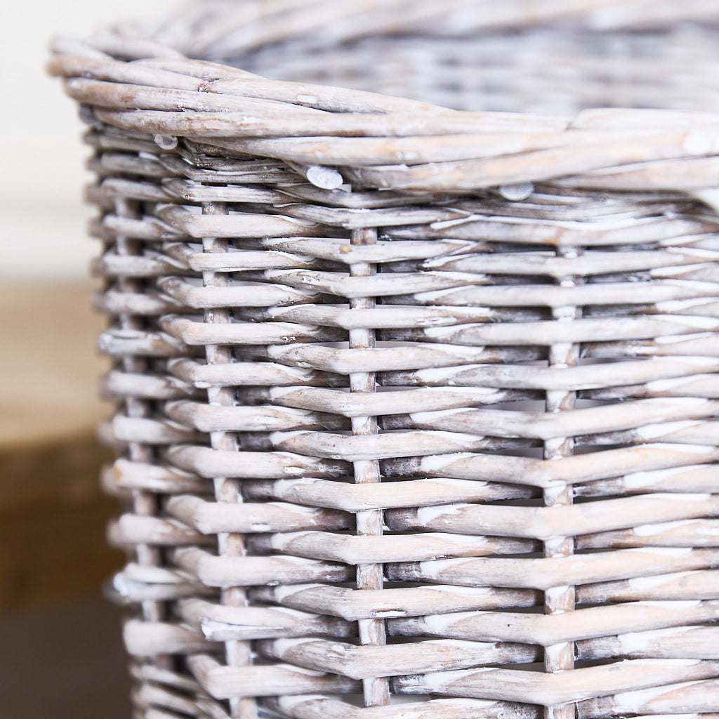 Grey Wicker Waste Paper Basket