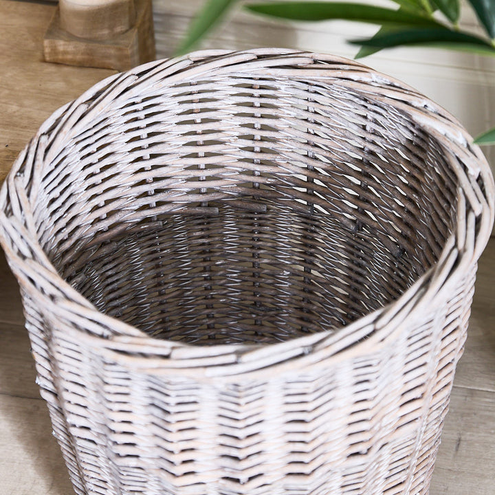 Grey Wicker Waste Paper Basket