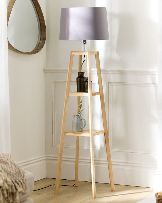 Wooden Plant Stand Lamp