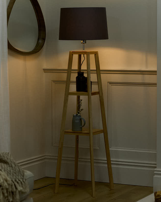 Wooden Plant Stand Lamp