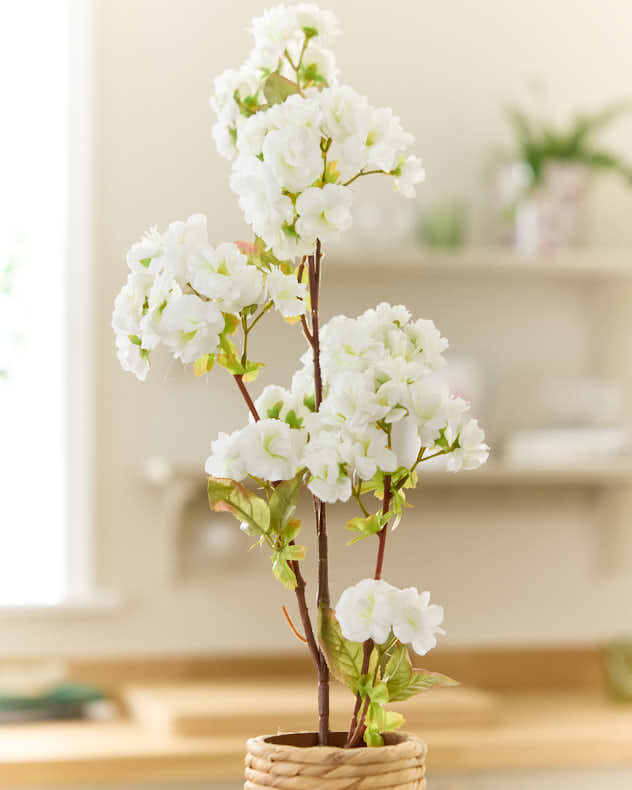 Faux Flowers White - Faux Cherry Blossom Spray