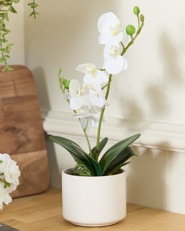 Artificial Potted White Orchid