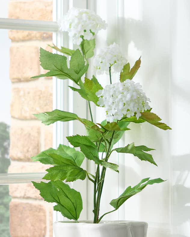 White Faux Flowers - Faux White Viburnum Floral Spray