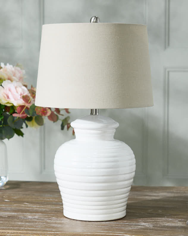 White Ceramic Lamp - Glazed White Pot Lamp