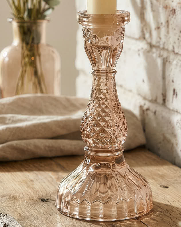 Candle Holders - Amber Glass Candlestick Holder