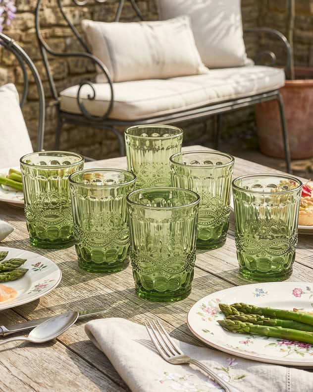 Set of 6 Green Glass Wine Glasses - Set of Palazzo Green Tumblers