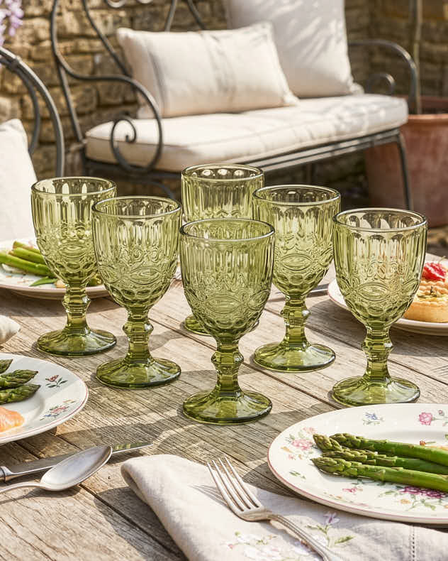 Set of 6 Green Glass Wine Glasses - Set of Palazzo Green Wine Goblets