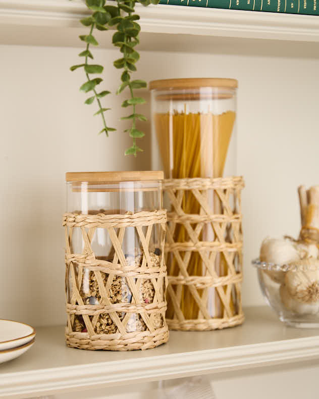 Large Clear Glass Kitchen Accessories - Raffia Finish Storage Jar