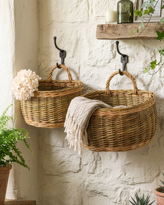 Brown Wicker Storage Baskets - Set of 2 Wicker Wall Baskets