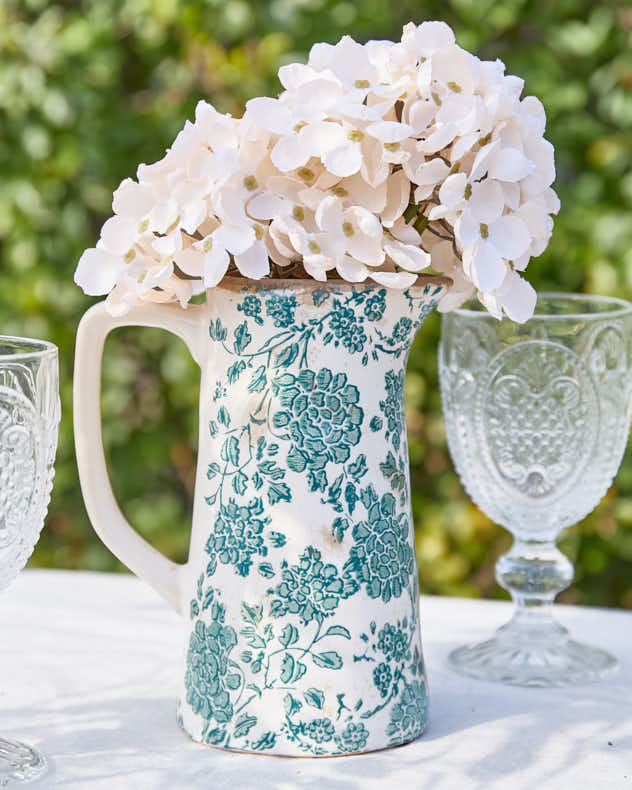 Vintage Teal Floral Ceramic Pitcher