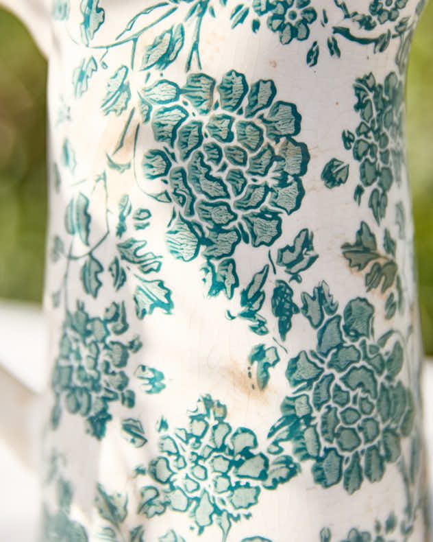 Vintage Teal Floral Ceramic Pitcher