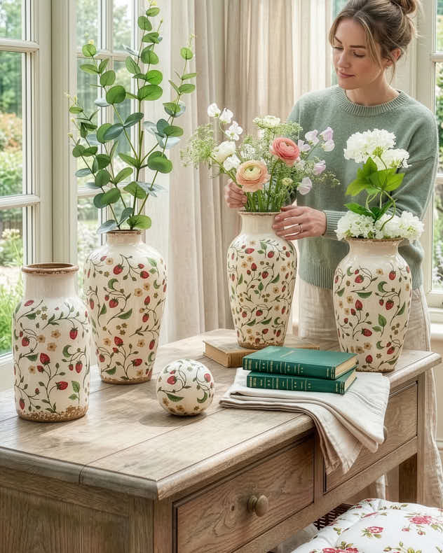 Vases Scalloped Vase - Strawberry Print Vase Collection