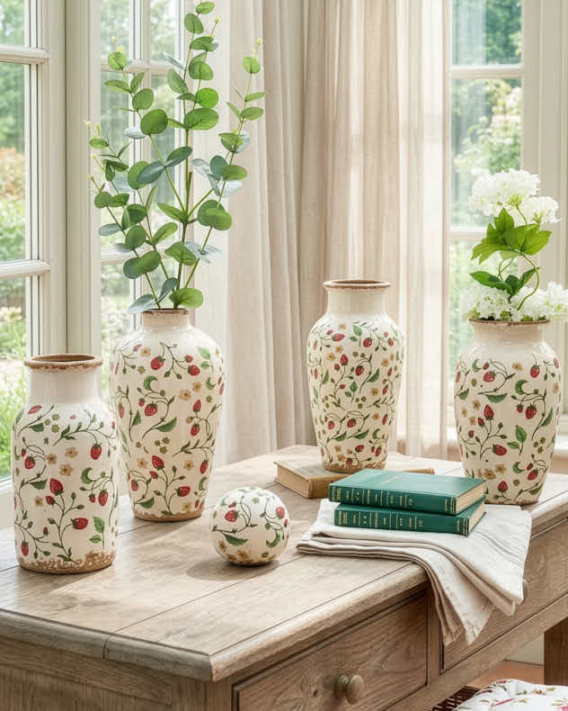 Urn Red Ceramic Vases - Strawberry Print Vase Collection