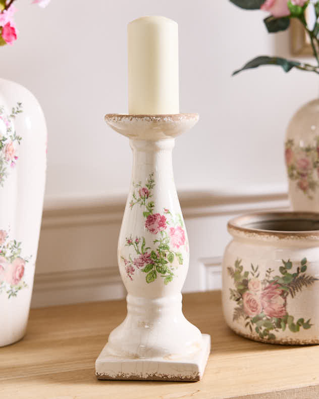 White Ceramic Candle Holders - Floral Ceramic Candle Holder