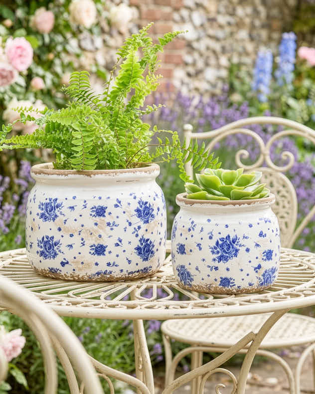 Small Blue & White Ceramic Pots & Planters - China Rose Planter