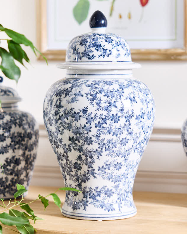 Lidded Floral Print Urn Vase