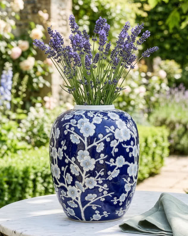 Blue & White Ceramic Vases - Cherry Blossom Vase