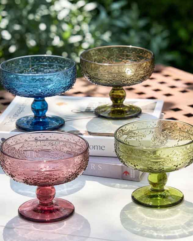 Multi-colour Glass Bowls - Fontaine Set of 4 Footed Bowls