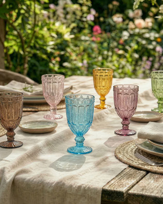 Multi-colour Glass Wine Glasses - Roselle Set of 6 Wine Goblets
