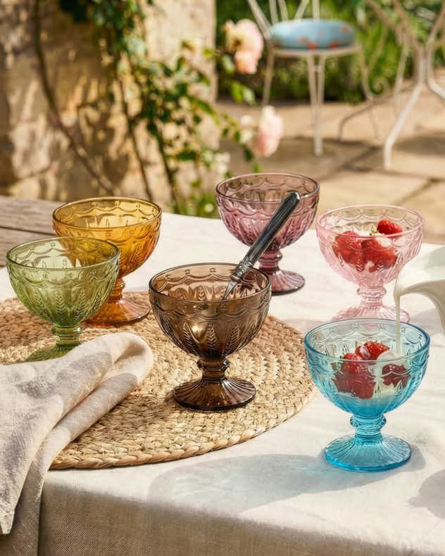 Multi-colour Glass Bowls - Roselle Set of 6 Footed Bowls