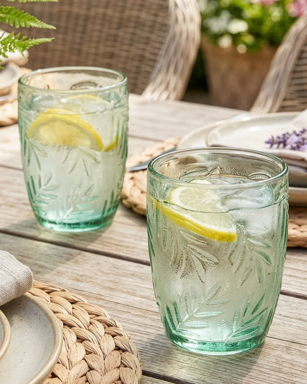 Set of 2 Green Glass Tumblers - Laurier Leaf Set of Short Tumblers