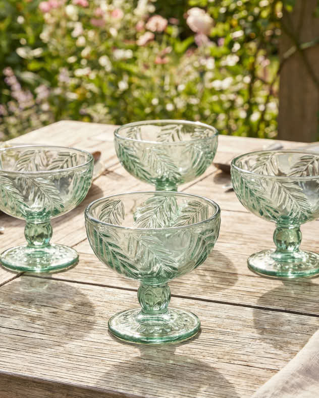 Set of 2 Green Glass Bowls - Laurier Leaf Set of Footed Bowls