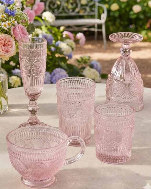 Tumbler Pink Glass Glassware Sets - Armas Rose Glassware Collection