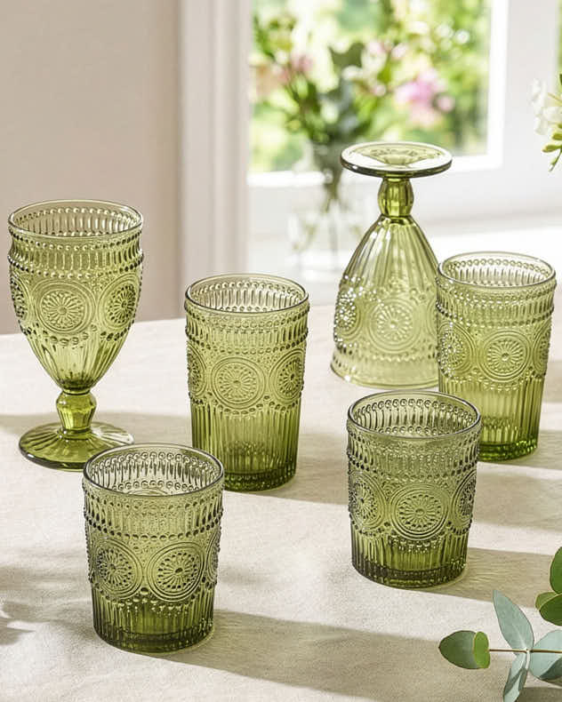 x2 Tumblers Green Glass Glassware Sets - Palmas Green Glassware Collection
