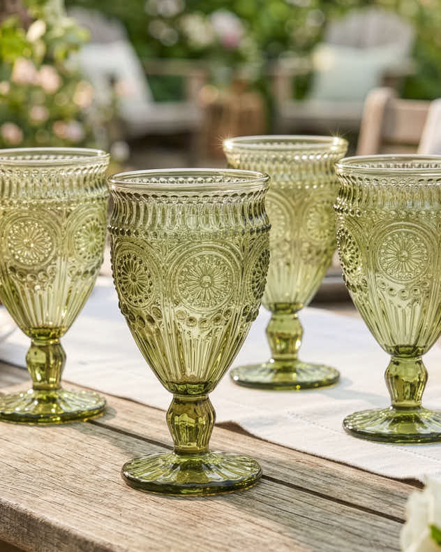 Set of 2 Green Glass Wine Glasses - Palmas Green Wine Goblet
