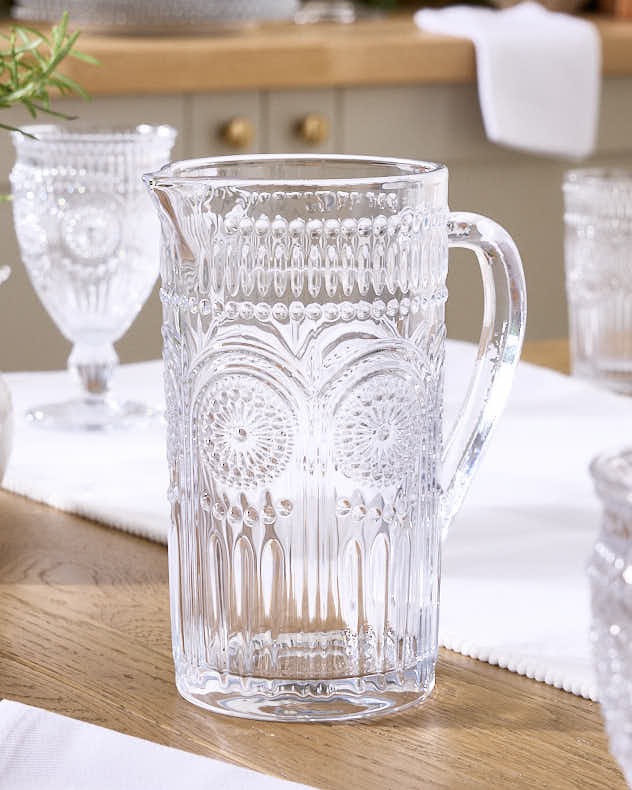 Palmas Embossed Glass Pitcher Jug