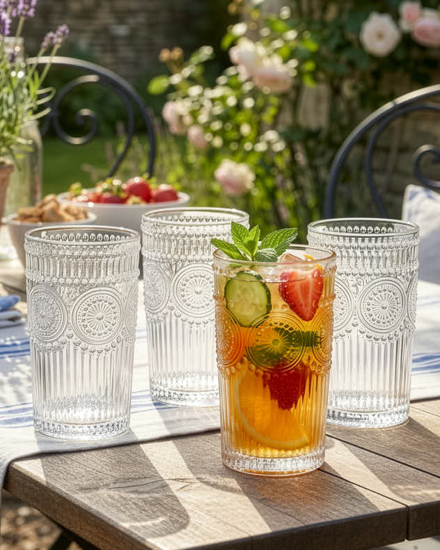 Palmas Embossed Glass Highball Tumblers