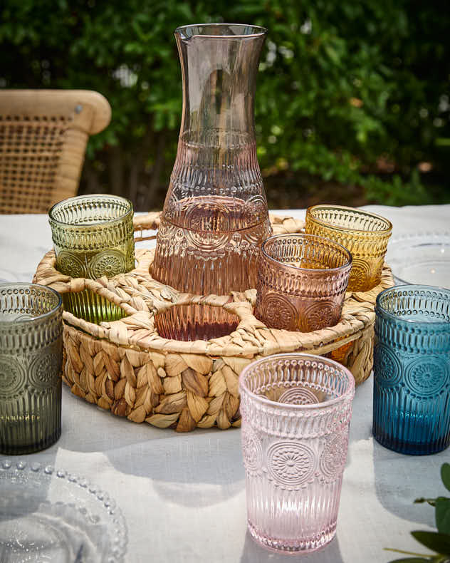 Carafe and Tumblers in Woven Holder