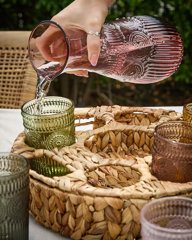 Carafe and Tumblers in Woven Holder