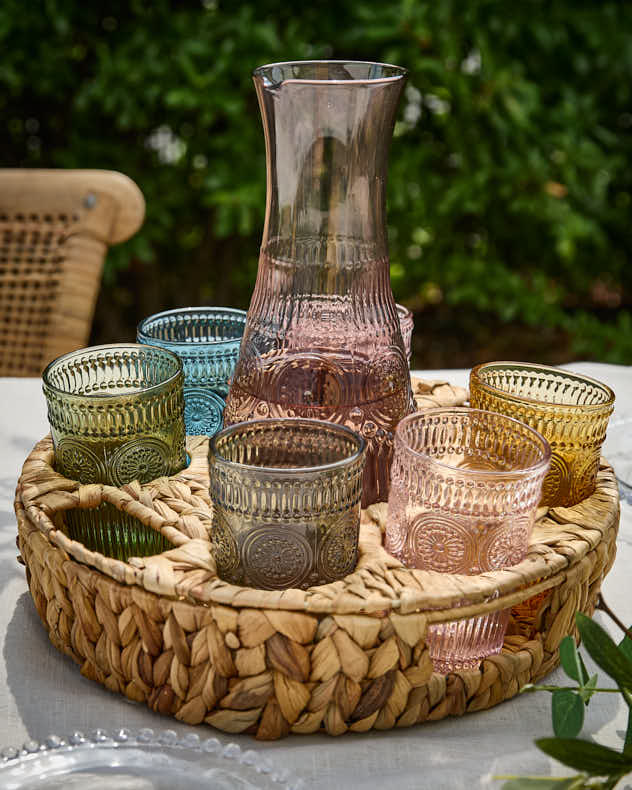 Carafe and Tumblers in Woven Holder