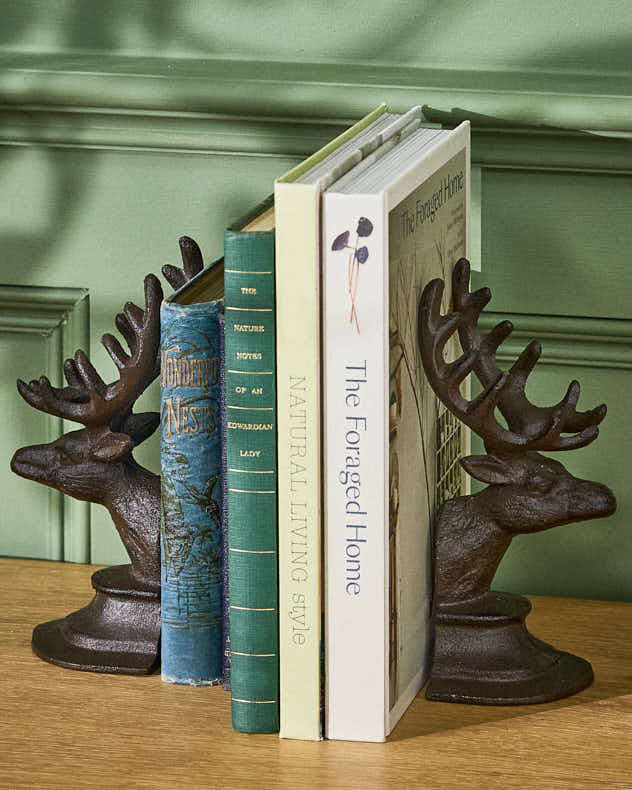 Brown Cast Iron Bookends - Stag Head Bookends