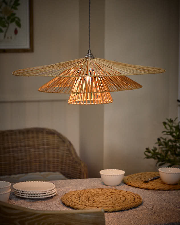 Natural Rattan Light Shade - Wide 3 Tier Ceiling Shade