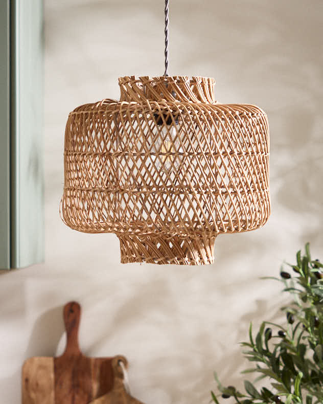 Natural Rattan Light Shade - Boxed Diamond Woven Pendant Shade