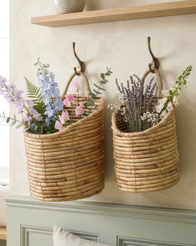 Natural Water Hyacinth Storage Baskets - Set of 2 Long Wall Baskets