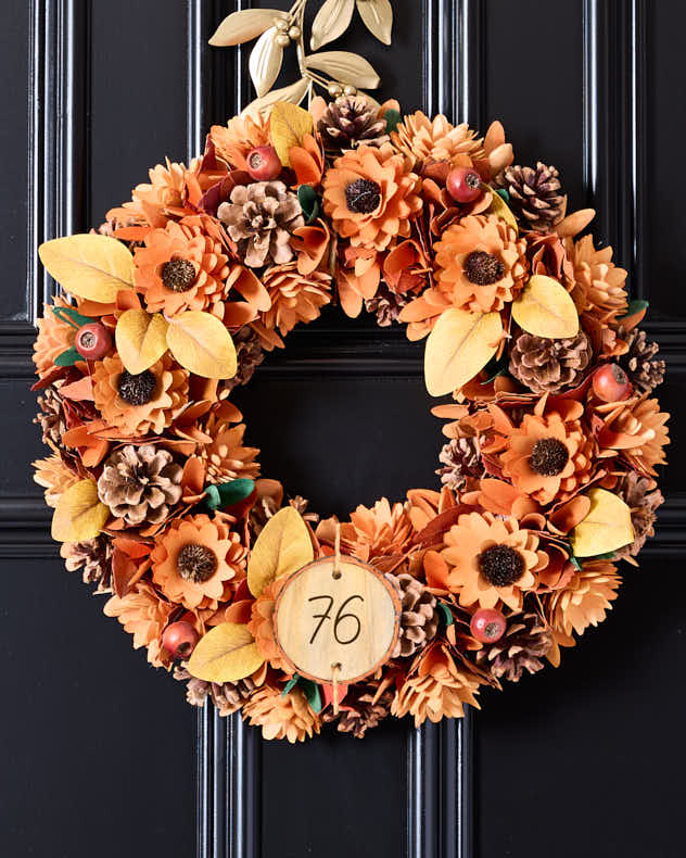Personalised Fall Florals Orange Wreath