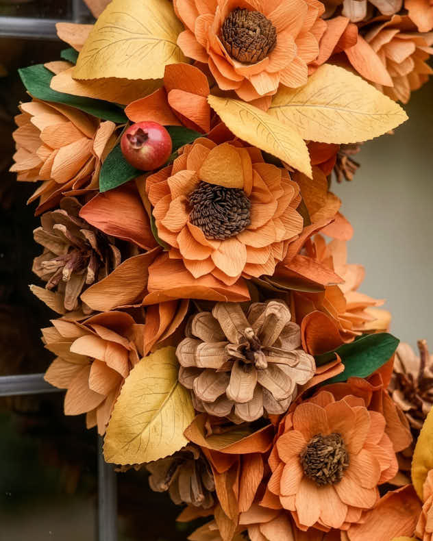 Personalised Fall Florals Orange Wreath