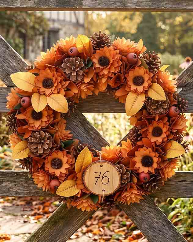 Personalised Fall Florals Orange Wreath