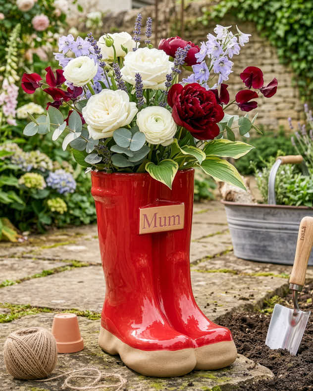 Red Ceramic Pots & Planters - Personalised Large Red Welly Planter