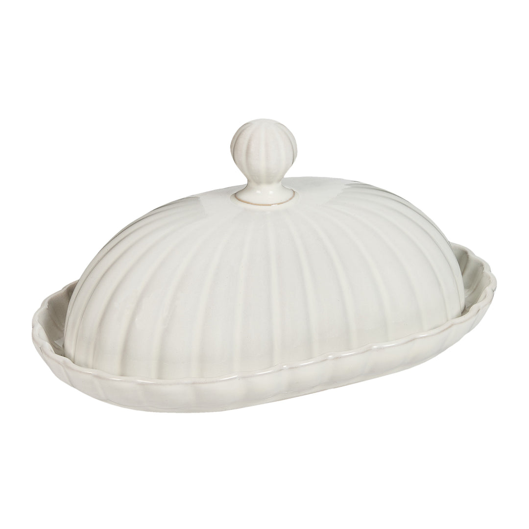 White Scalloped Butter Dish